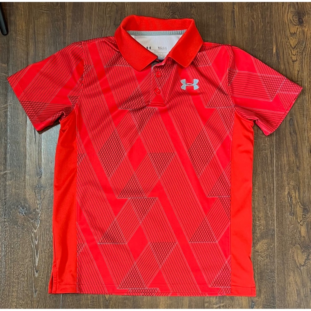Under Armour Kids Red Geometric HeatGear Loose Fit Polo Shirt Size Large YLG